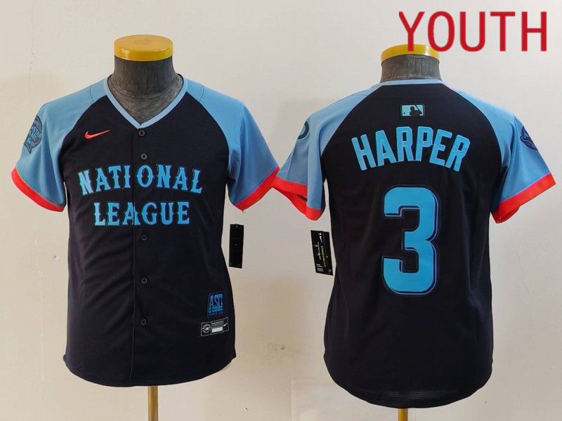 Youth Philadelphia Phillies #3 Harper Blue All star 2024 Nike MLB Jersey style 3